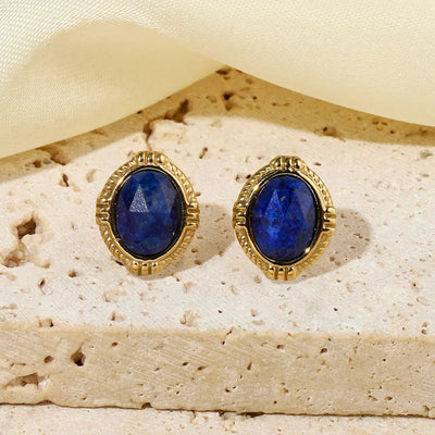 One Pack and Two Pairs Retro French Style Geometric Plating Titanium Steel Natural Stone 14K Gold Plated Ear Studs