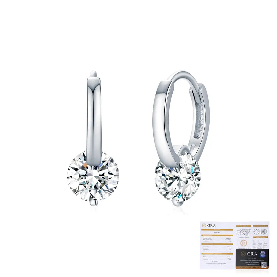 1 Pair 925 Sterling Silver Round Moissanite Rhodium Plated Earrings