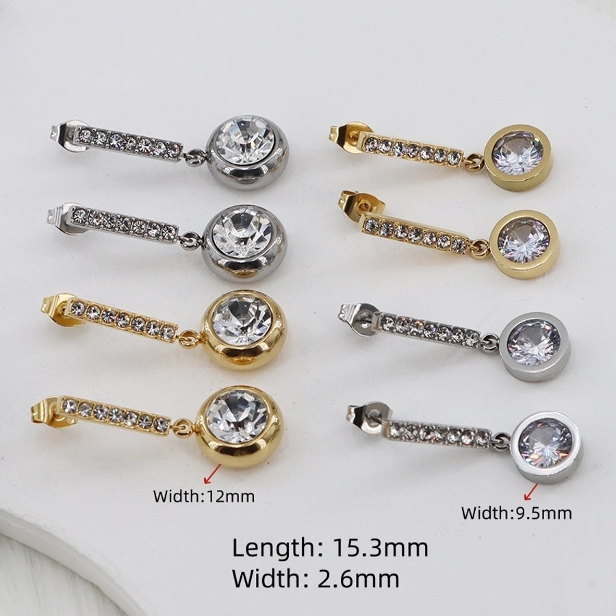 1 Pair Vintage Style Simple Style Classic Style Geometric Inlay 304 Stainless Steel Zircon Gold Plated Ear Studs