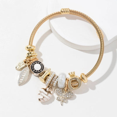 Casual Elegant Lady Heart Shape Dragonfly 304 Stainless Steel Alloy Artificial Crystal Bangle In Bulk