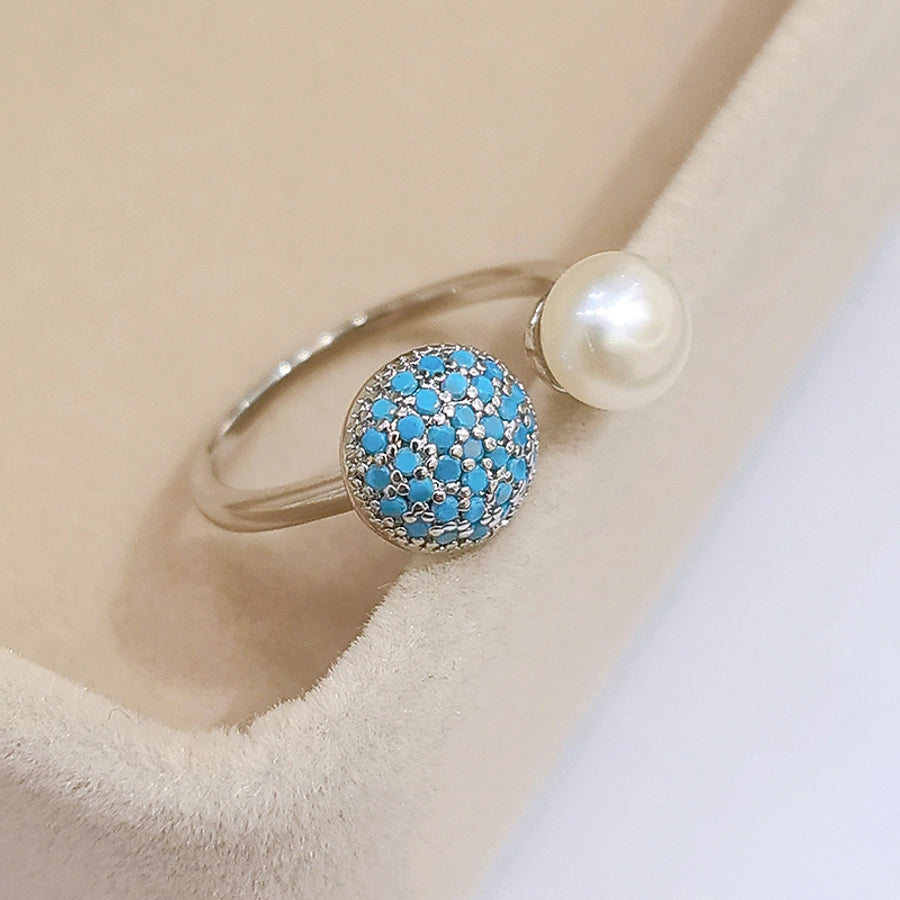 Copper Inlay Round Artificial Pearls Turquoise Copper Rings
