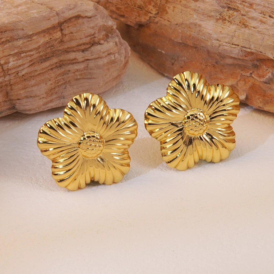 1 Pair Sweet Commute Flower 304 Stainless Steel Imitation Gold  Ear Studs