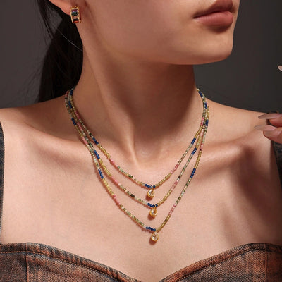 Elegant Water Droplets 304 Stainless Steel natural stone 18K Gold Plated Opal Beaded Chain Pendant Necklace In Bulk