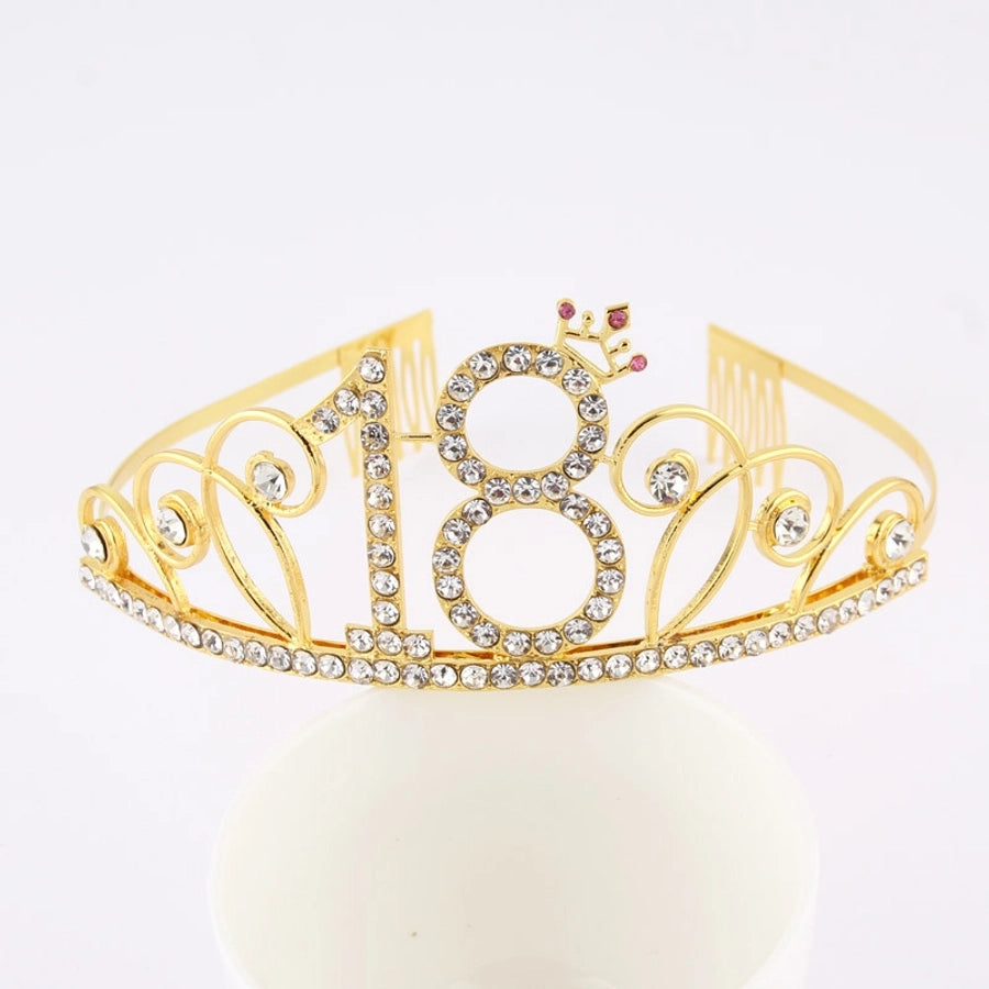 New Birthday Crown  60 Digital Birthday Headband Bridal Banquet Rhinestone Hair Accessories Alloy Headband Women