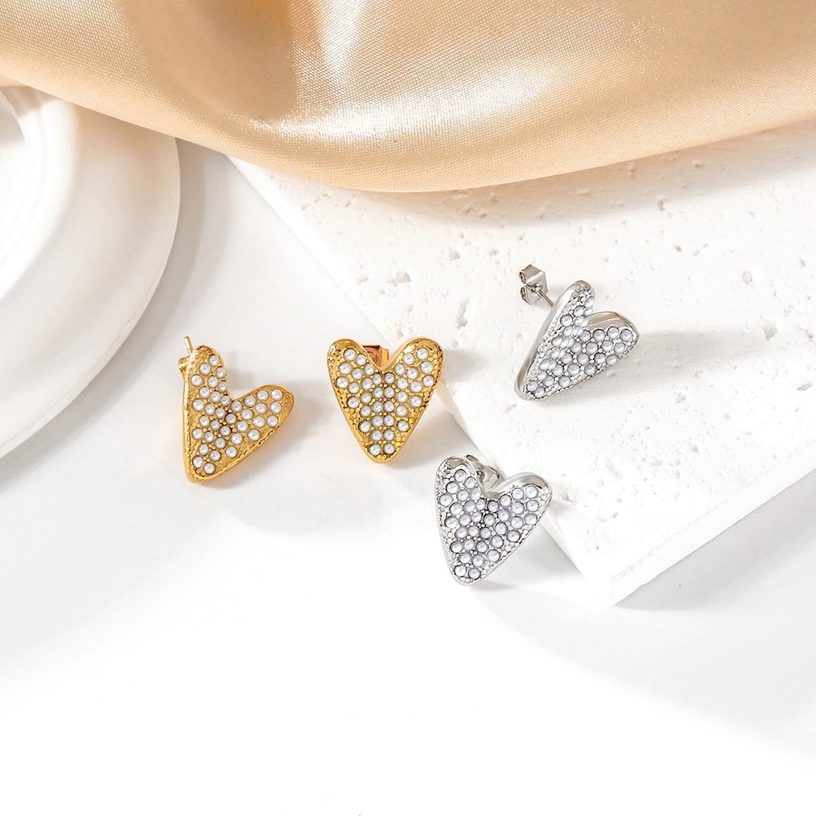 1 Pair Elegant Heart Shape 304 Stainless Steel 18K Gold Plated Ear Studs