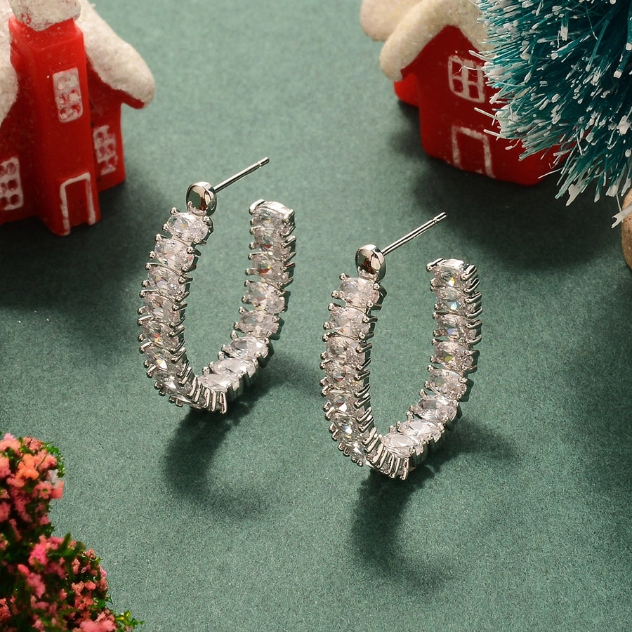 1 Pair Elegant Luxurious Simple Style Geometric Inlay Copper Zircon White K Ear Studs