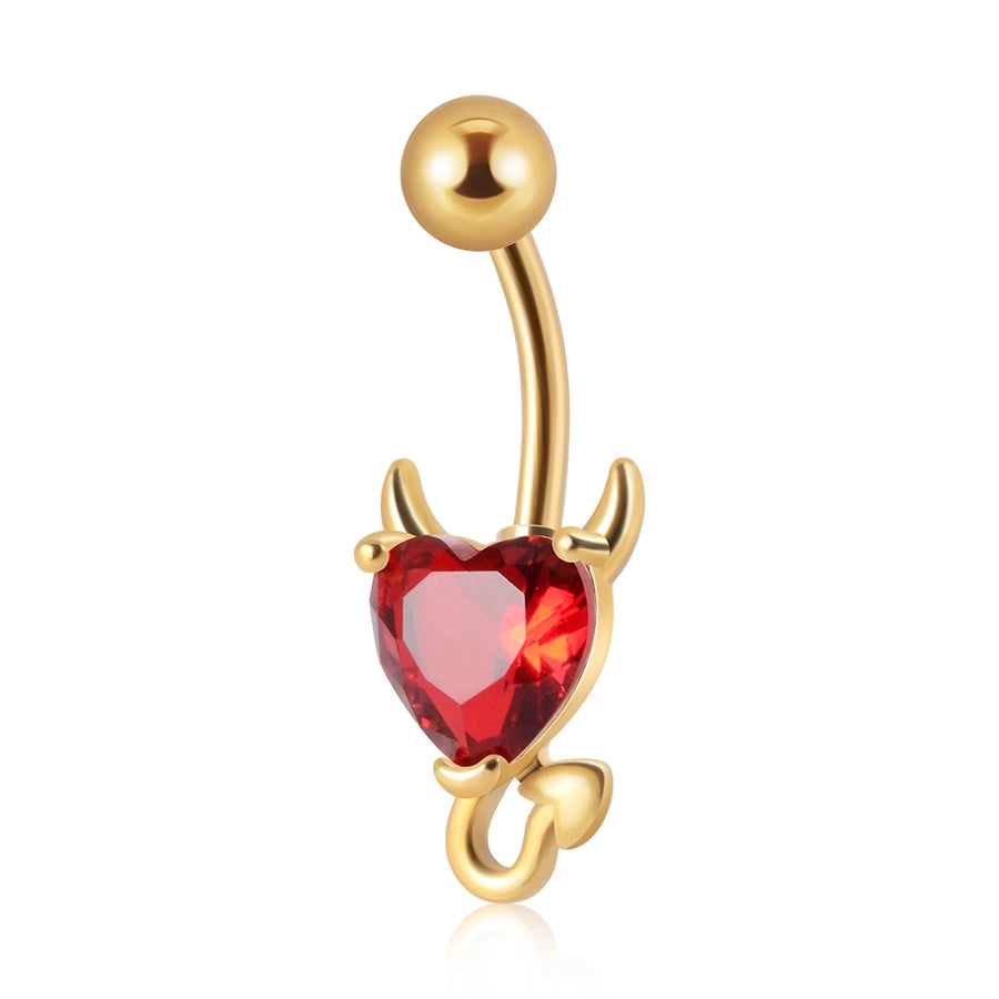 1 Piece Belly Rings IG Style Casual Cool Style Heart Shape 304 Stainless Steel Plating Zircon 18K Gold Plated