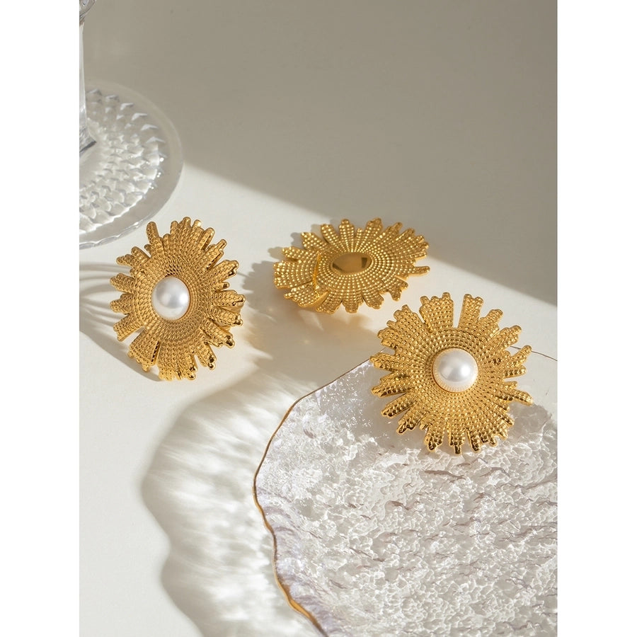 Jewelry Elegant Artistic Flower 304 Stainless Steel Pearl Plating Inlay Rings Earrings