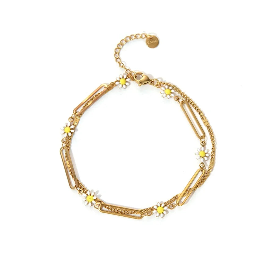 Elegant Sweet Simple Style Flower 304 Stainless Steel 14K Gold Plated Bracelets In Bulk