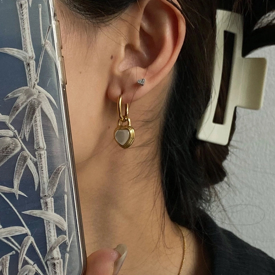 Jewelry Elegant Heart Shape Titanium Steel Opal Inlay Jewelry Set