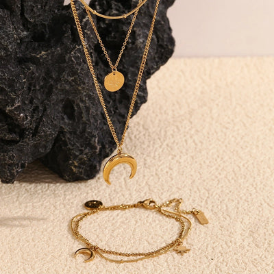 Jewelry Casual Simple Style Star Moon 304 Stainless Steel Titanium Steel 18K Gold Plated Bracelets Necklace