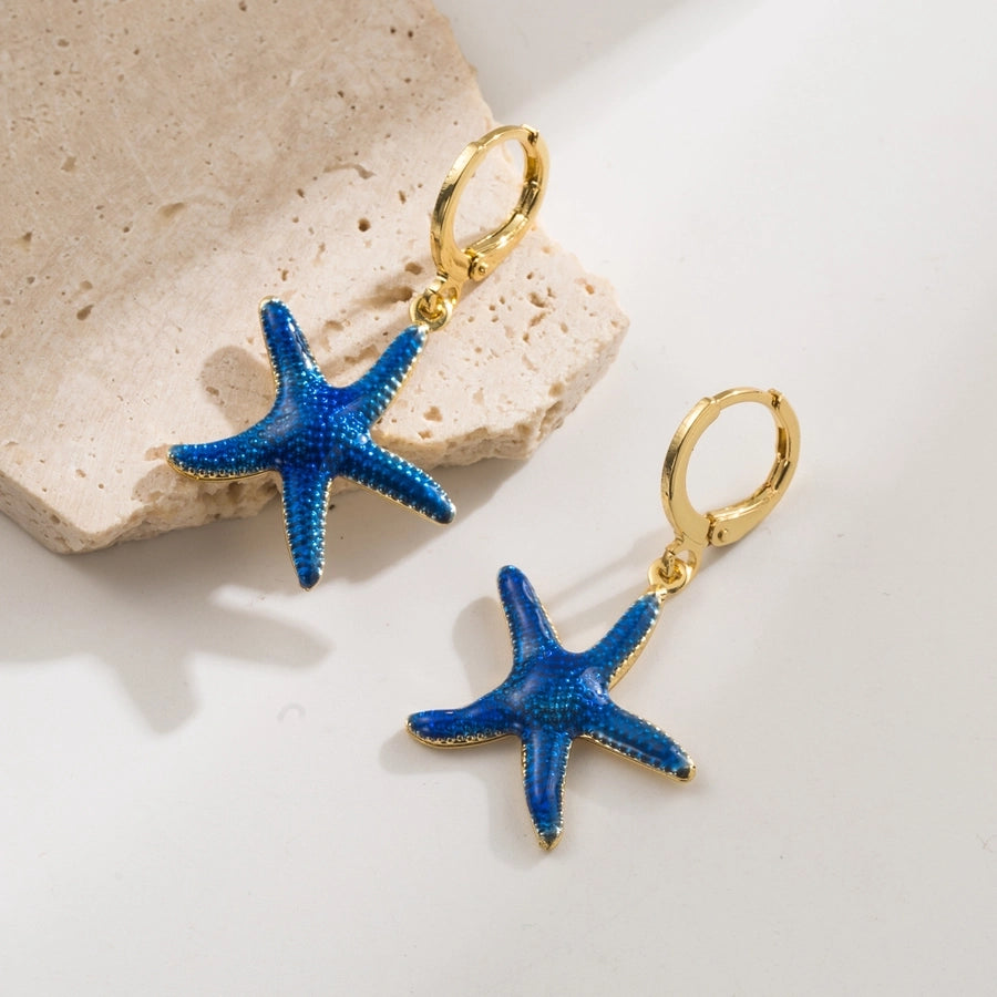 1 Pair Elegant Vacation Starfish Shell Copper 18K Gold Plated Drop Earrings