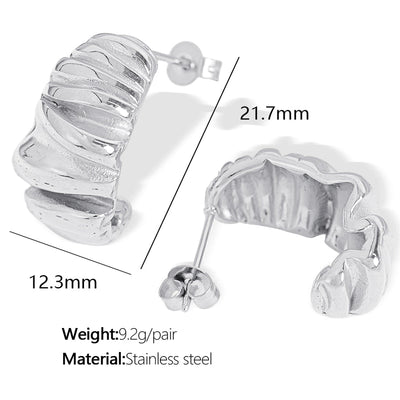 1 Pair IG Style Basic Classic Style Croissant Polishing Plating Pleated 304 Stainless Steel 18K Gold Plated Ear Studs