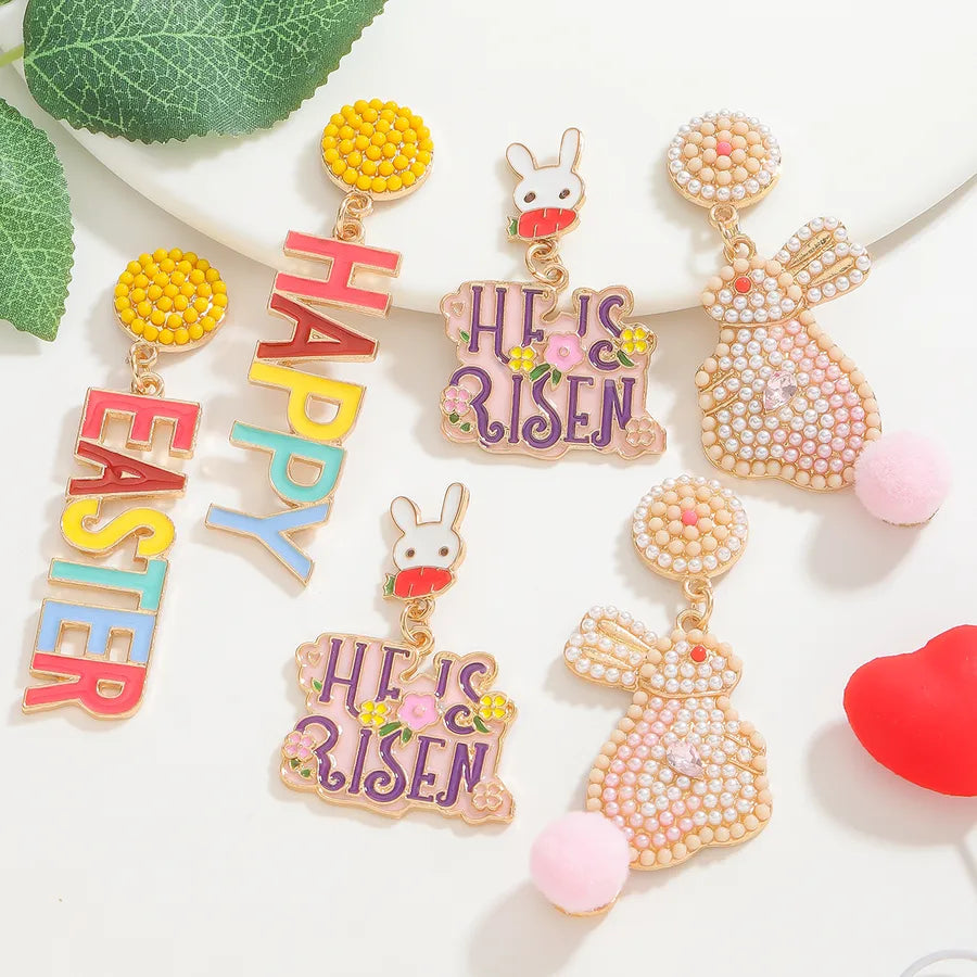 1 Pair Cute Pastoral Rabbit Letter Carrot Alloy Mostacilla Drop Earrings