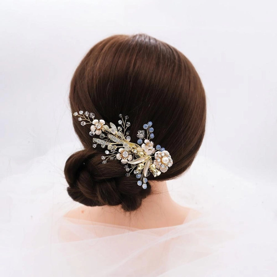 frosted crystal pearl edge clip vintage court wind golden flower hair clip bride hairpin