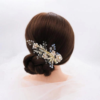 frosted crystal pearl edge clip vintage court wind golden flower hair clip bride hairpin
