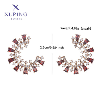 1 Pair Elegant C Shape Plating Copper Artificial Gemstones 18K Gold Plated Ear Studs