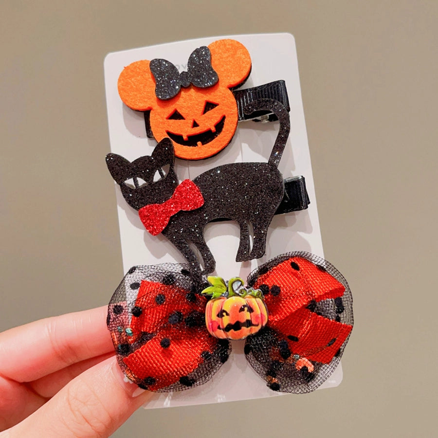 Halloween Cute Funny Women's Pumpkin Cat Bow Knot Hair Clip