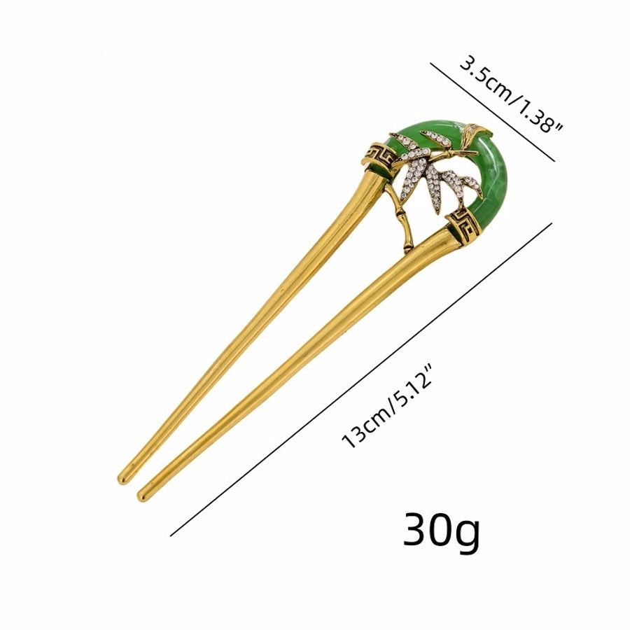women's chinoiserie elegant u shape bamboo alloy inlay rhinestones hairpin