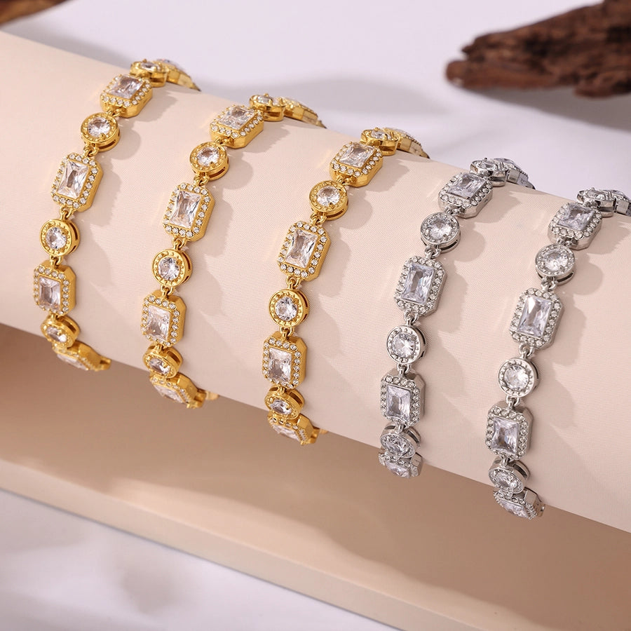 Elegant Luxurious Geometric 304 Stainless Steel 18K Gold Plated Zircon  Bracelets In Bulk
