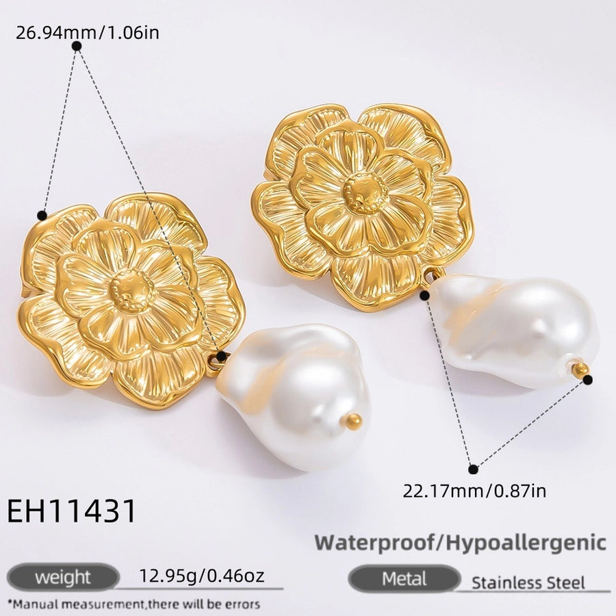 1 Pair Simple Style Commute Heart Shape Flower Bow Knot Plating 304 Stainless Steel Drop Earrings