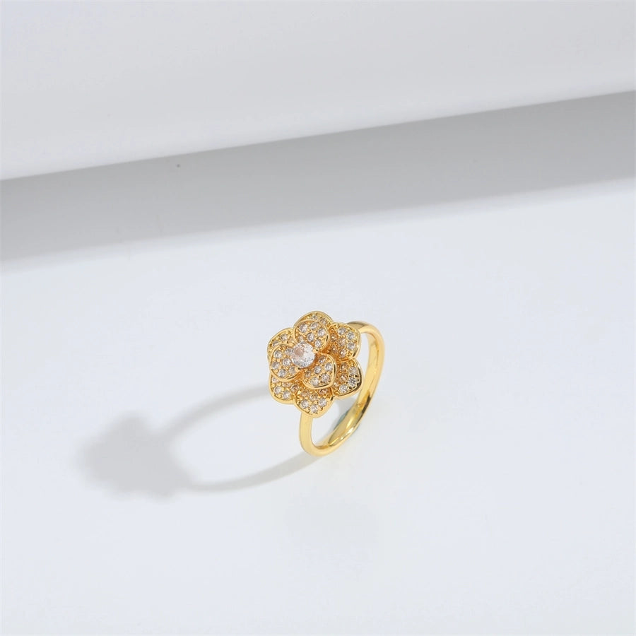 Jewelry Casual Cute Cat Flower Copper Zircon 14K Gold Plated Rings