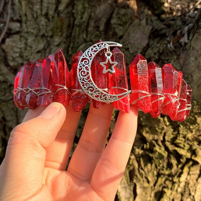 retro star moon crown alloy natural crystal crown