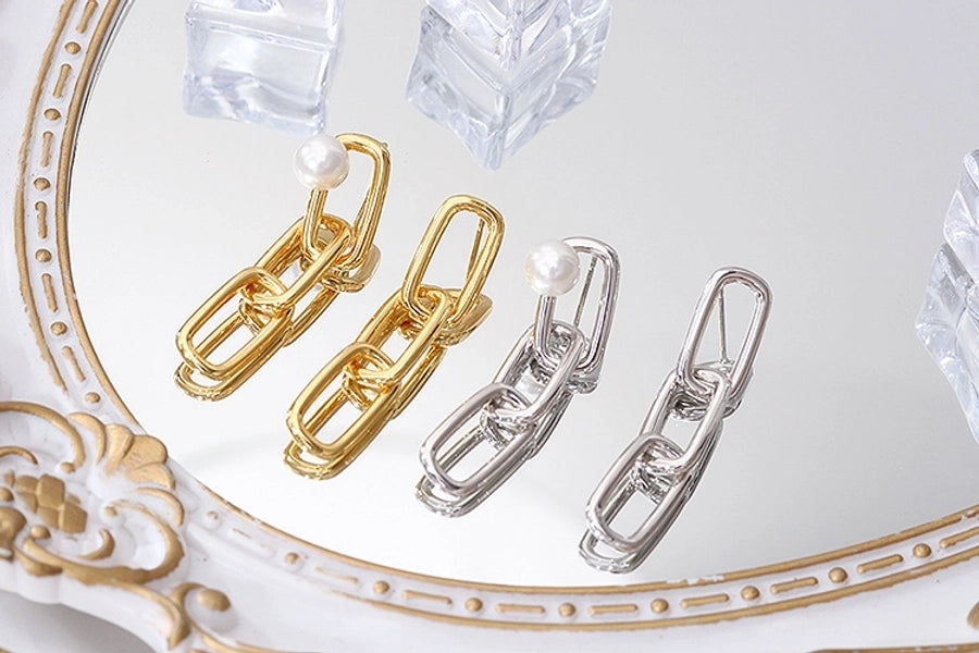 1 Pair Vintage Style Classic Style Geometric Plating Copper Pearl Drop Earrings