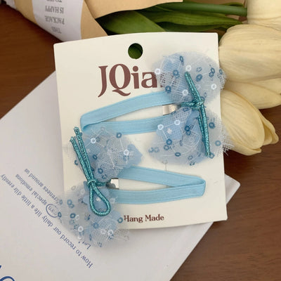 Women's Cute Sweet Korean Style Bow Knot Gauze Sequins Handmade Lace Hair Clip Hair Tie