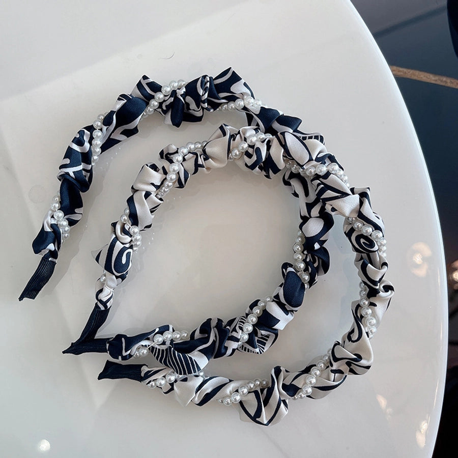 Women's Elegant Geometric Imitation Pearl Cloth Handmade Hair Band