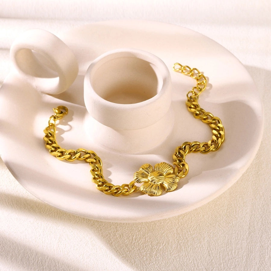 Romantic Pastoral Solid Color Flower 304 Stainless Steel Bracelets In Bulk