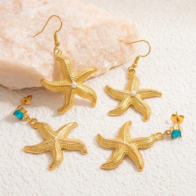 1 Pair Beach Starfish 304 Stainless Steel Drop Earrings
