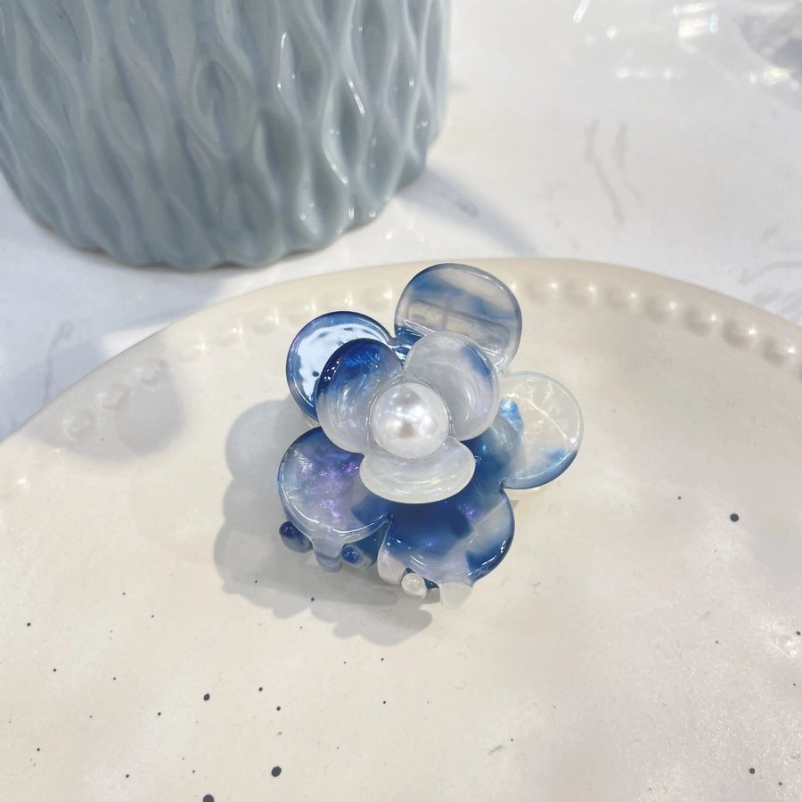 Women's Elegant Simple Style Flower Acetic acid sheets Inlay Artificial Pearls Hair Claws