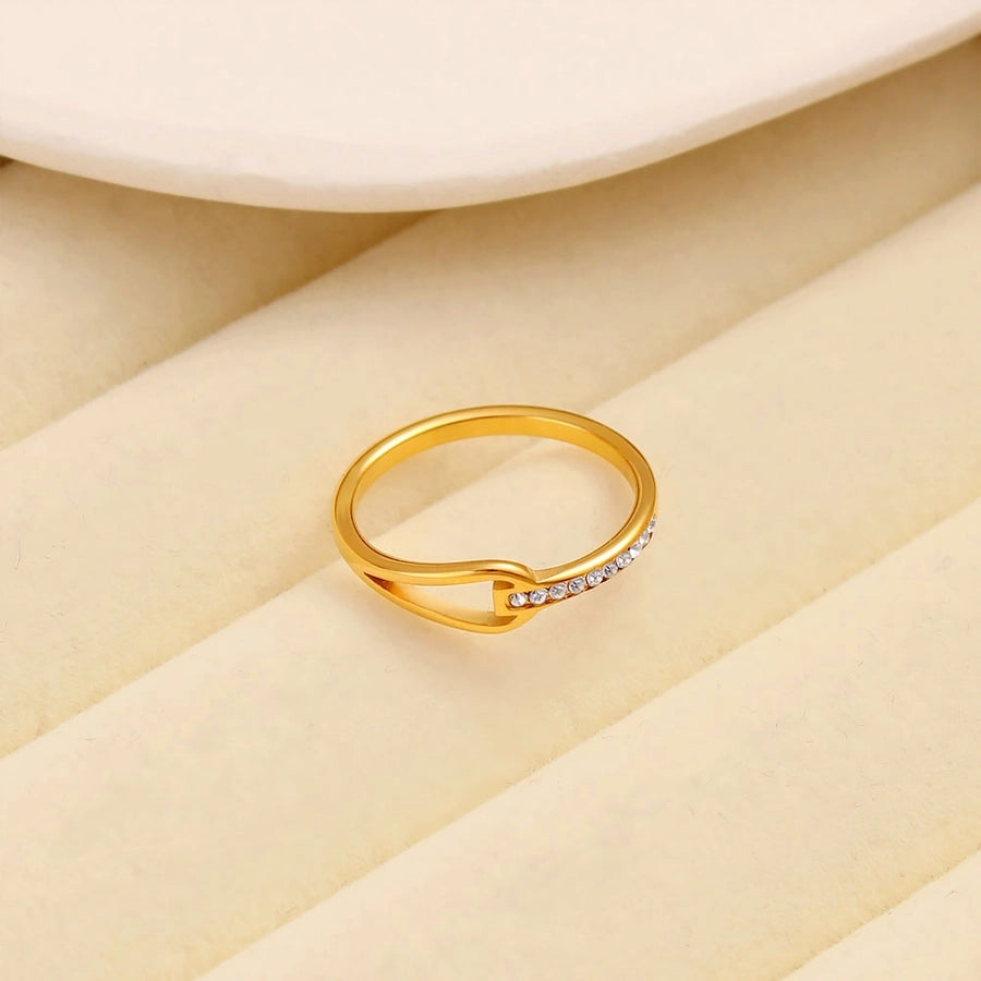 Jewelry Simple Style Commute Water Droplets Solid Color 304 Stainless Steel Rhinestones 18K Gold Plated Round Inlay Rings