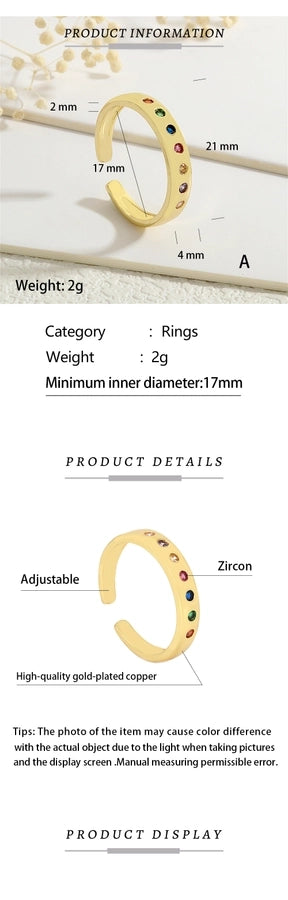 Copper Inlay Geometric Color Block Zircon Open Rings