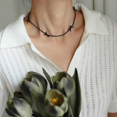 Jewelry Cute Bow Knot 304 Stainless Steel Cloth Glass Beaded Handmade Necklace