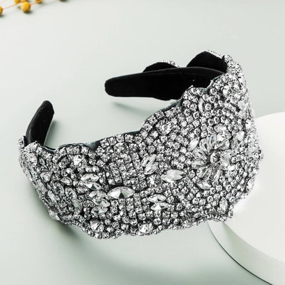 new super exaggerated starry colorful rhinestone wide-brimmed headband women's luxury fabric headwear