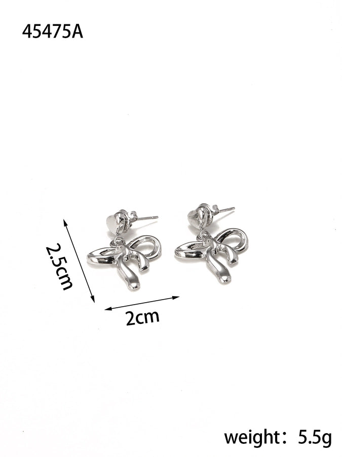 1 Pair Elegant Bow Knot 304 Stainless Steel 18K Gold Plated Drop Earrings
