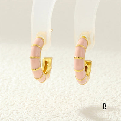 1 Pair Simple Style Classic Style C Shape Enamel Copper Zircon Ear Studs