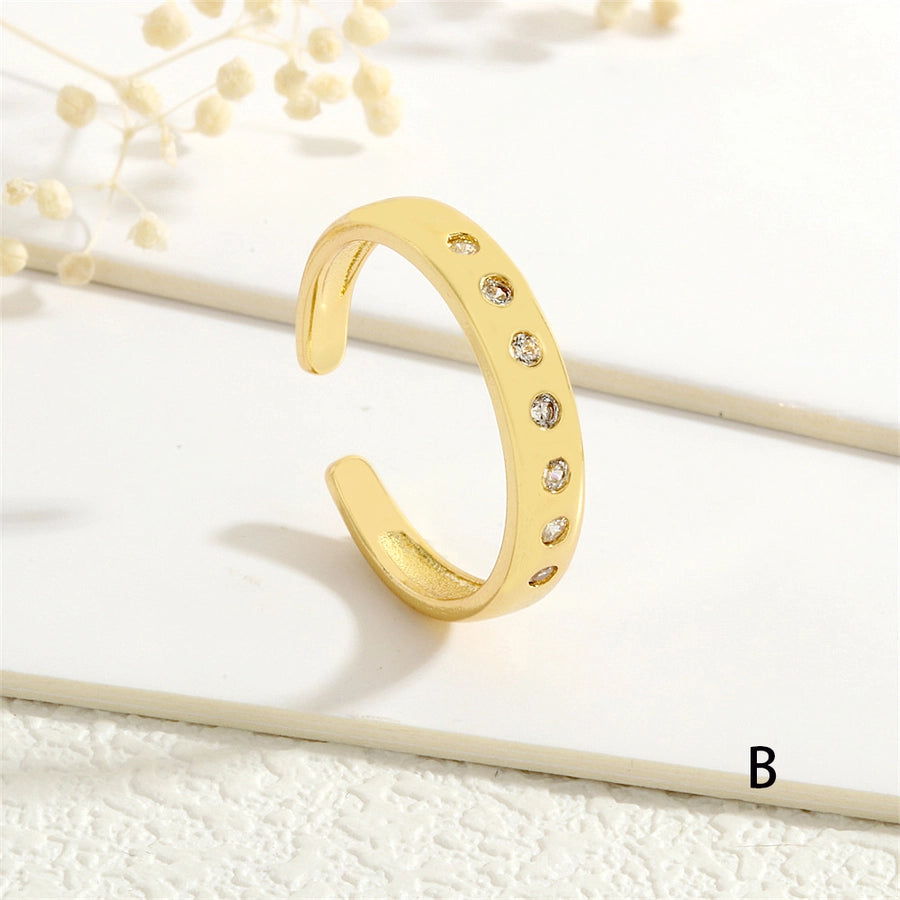 Copper Inlay Geometric Color Block Zircon Open Rings