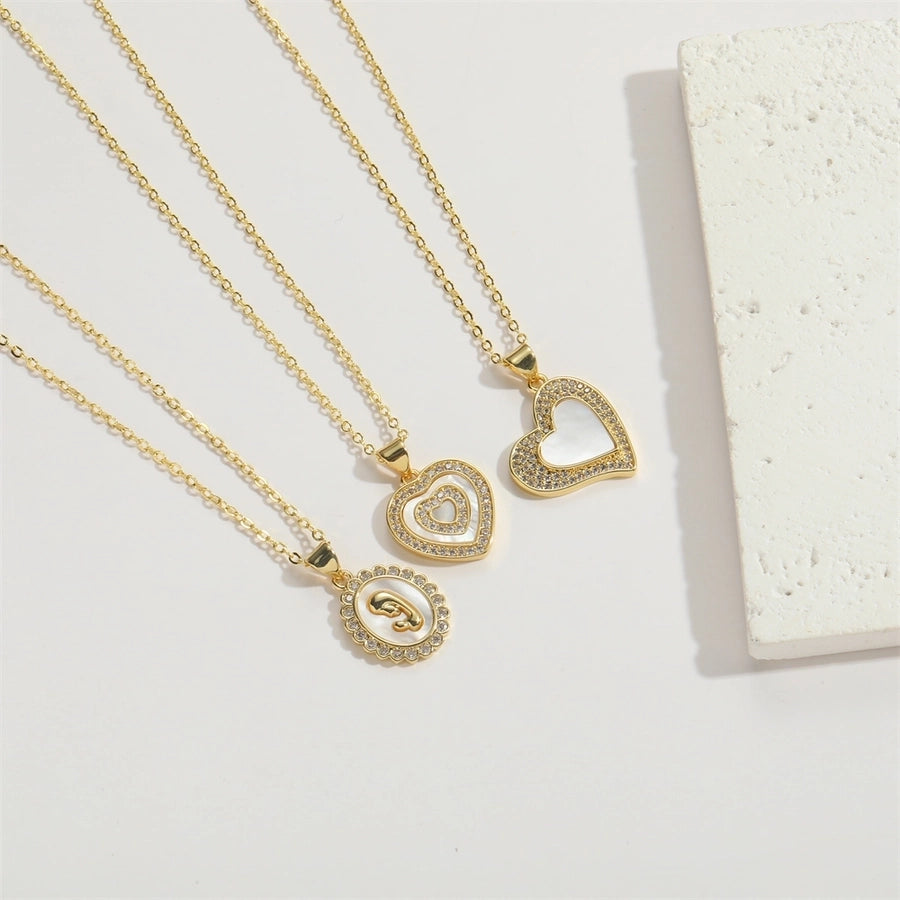 Shell Copper 14K Gold Plated Inlay Heart Shape Butterfly Zircon Pendant Necklace