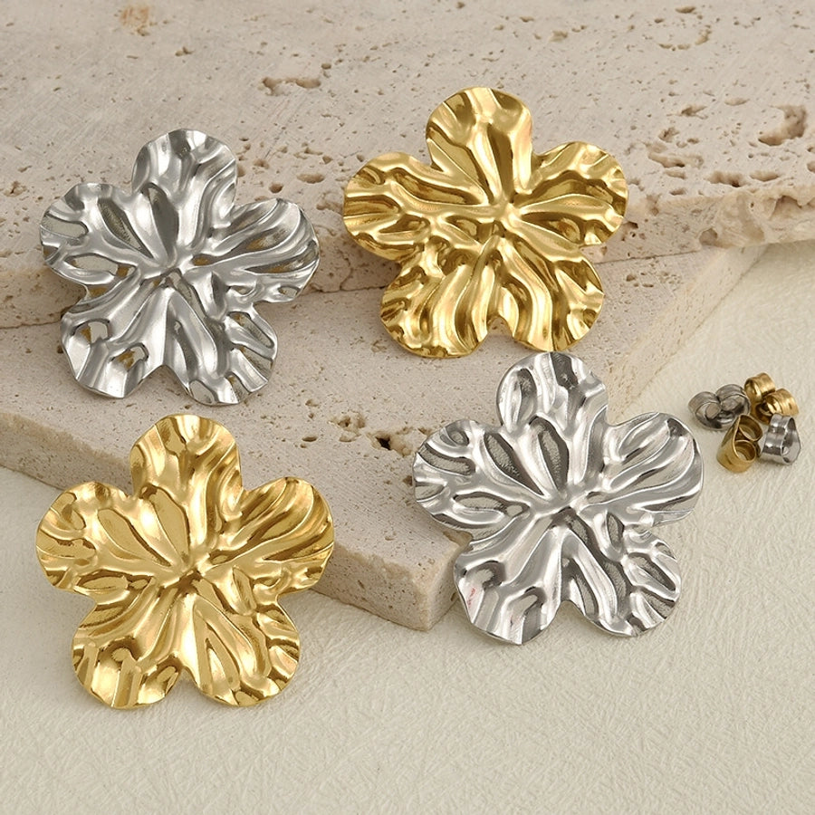1 Pair Basic Simple Style Flower Plating 304 Stainless Steel Ear Studs