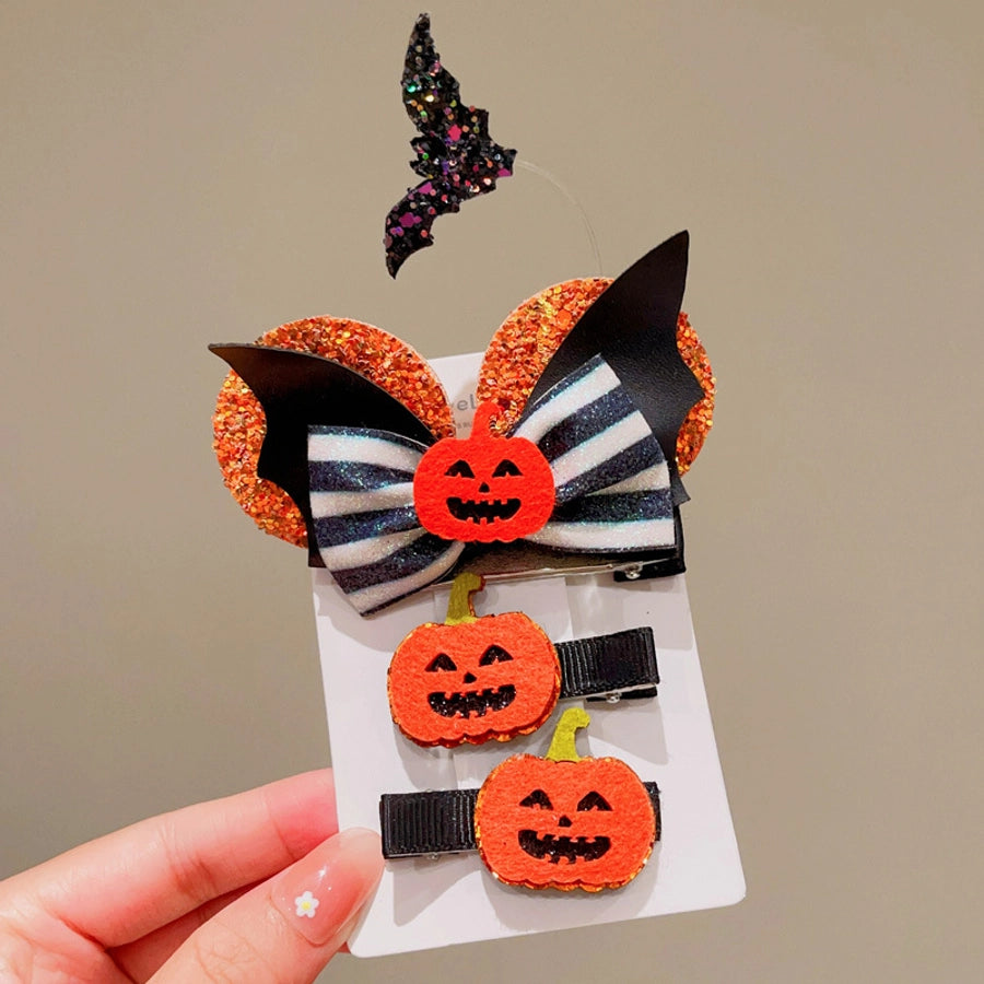 Halloween Cute Funny Women's Pumpkin Cat Bow Knot Hair Clip