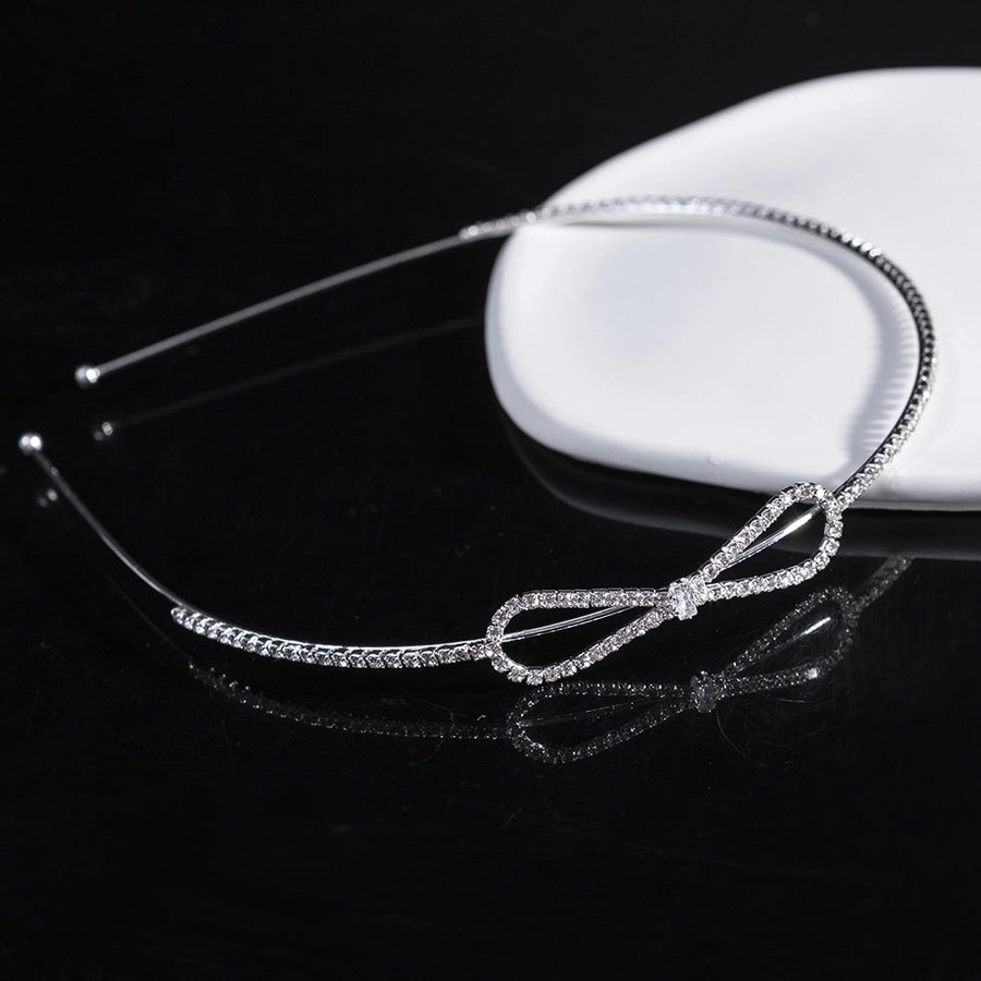 women's simple style waves flower bow knot metal inlay pearl zircon hair band