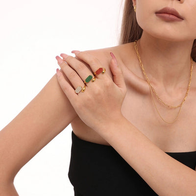 Jewelry Elegant Luxurious Geometric 304 Stainless Steel Zircon 18K Gold Plated Inlay Open Rings