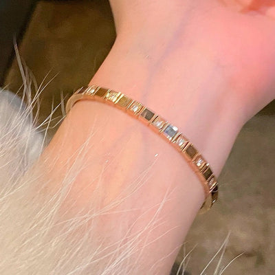 Simple Style Geometric Titanium Steel Zircon Bangle In Bulk