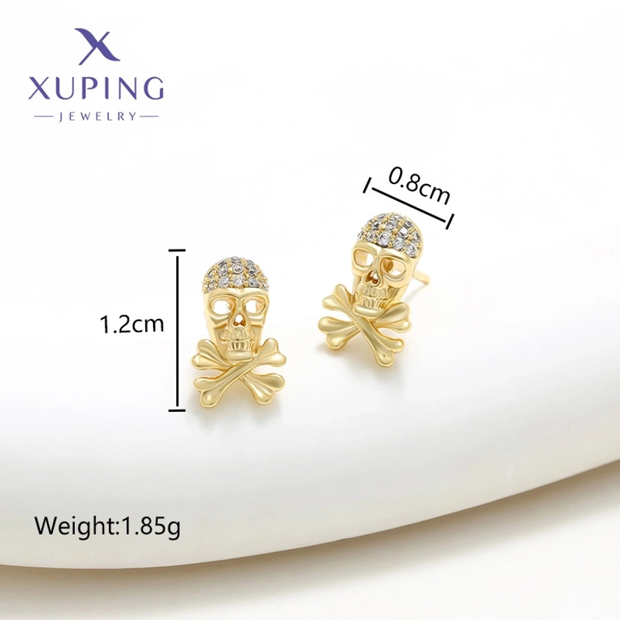 12 pairs XUPING Cool Style Skull Plating Inlay Copper Zirconia 14K Gold Plated Ear Studs