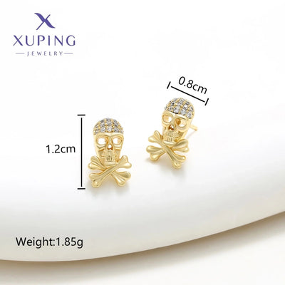 12 pairs XUPING Cool Style Skull Plating Inlay Copper Zirconia 14K Gold Plated Ear Studs