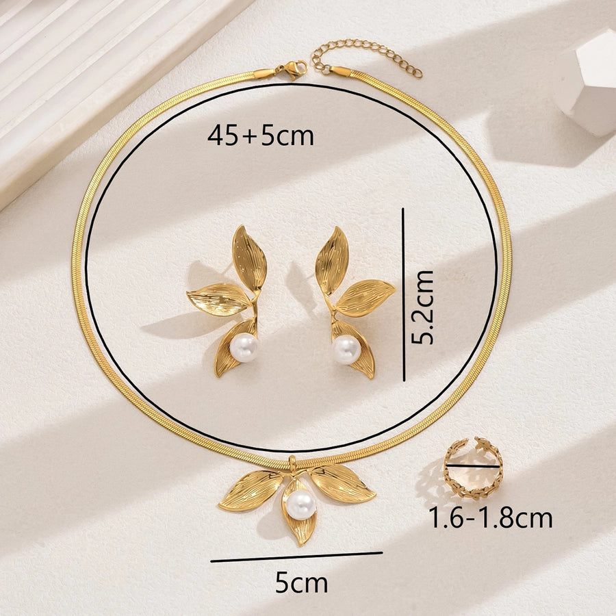 Jewelry Elegant French Style Sweet Leaf Ball 201 Stainless Steel 18K Gold Plated Stainless Steel Jewelry Sets