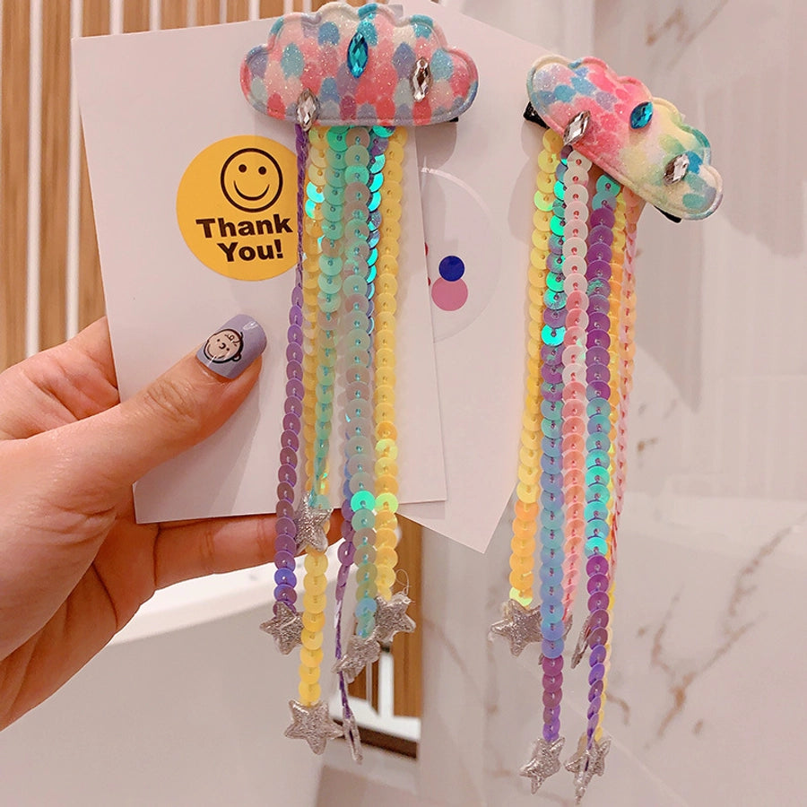 HD20355A12 Japanese and Korean Sequin Tassel Color Sequin Pendant Children's Cloud Hairpin Duckbill Clip Tail Clip Tide